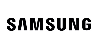 SAMSUNG logo featuring bold typography in a clean white design.